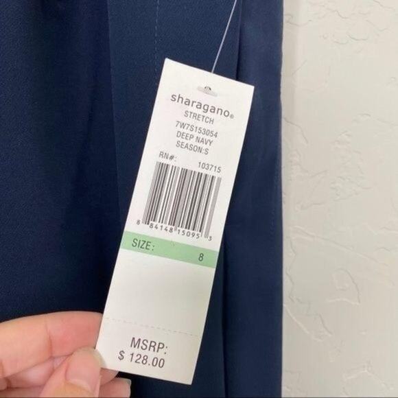 Sharagano NWT Deep Navy High Neck Stretch Dress 8 - Picture 4 of 9